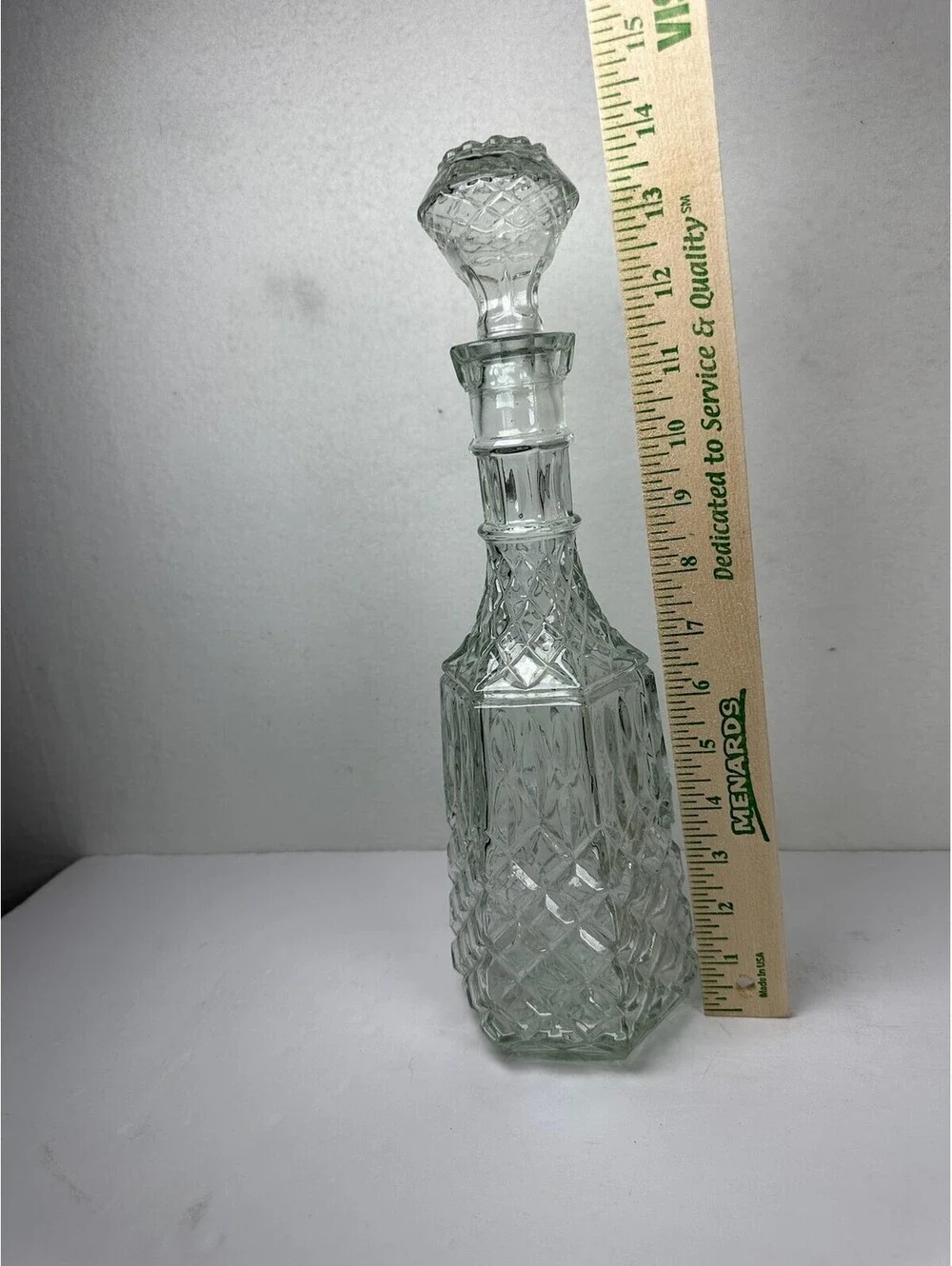 Vintage Clear Glass Decanter Diamond Cut Pattern Barware C 13